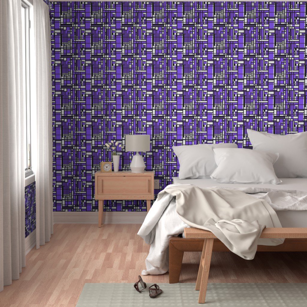 Electric Violet Modernist City Blocks Geometric Pattern Wallpaper city blocks wallpaper