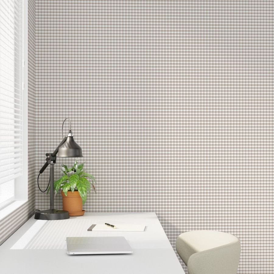 Misty Taupe Gingham Check Plaid Pattern Wallpaper cottage wallpaper