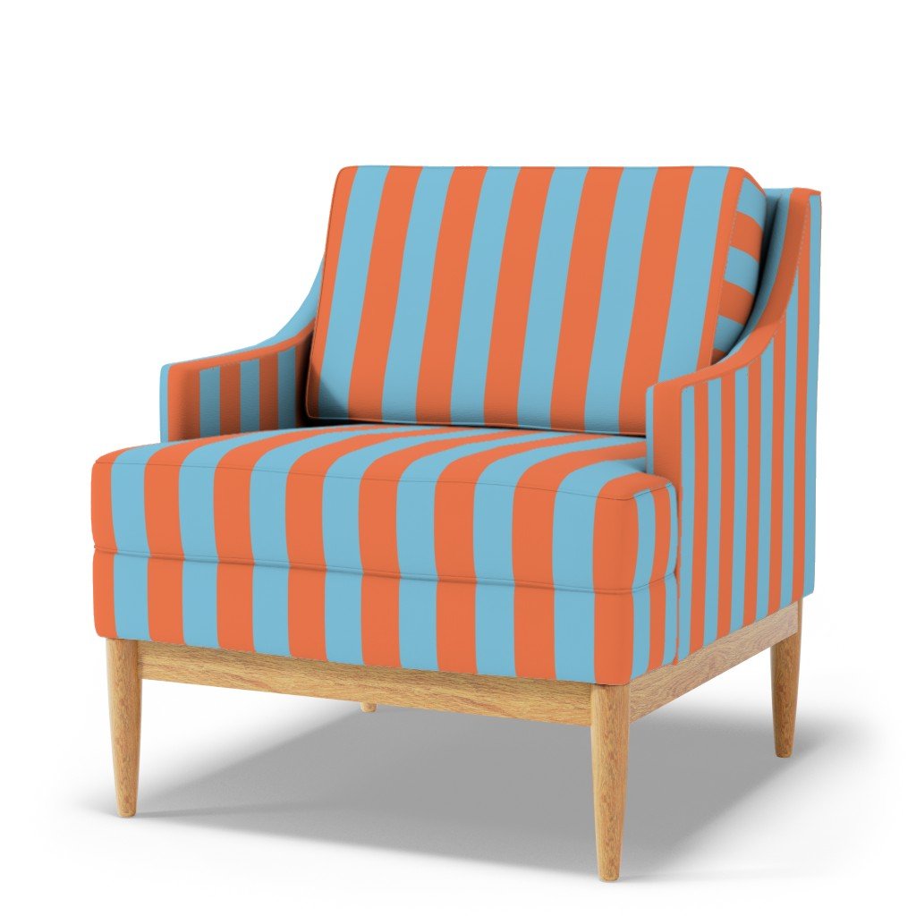 Bold Coastal Classic Coral and Sky Blue Cabana Tent Stripe Fabric sky blue fabric