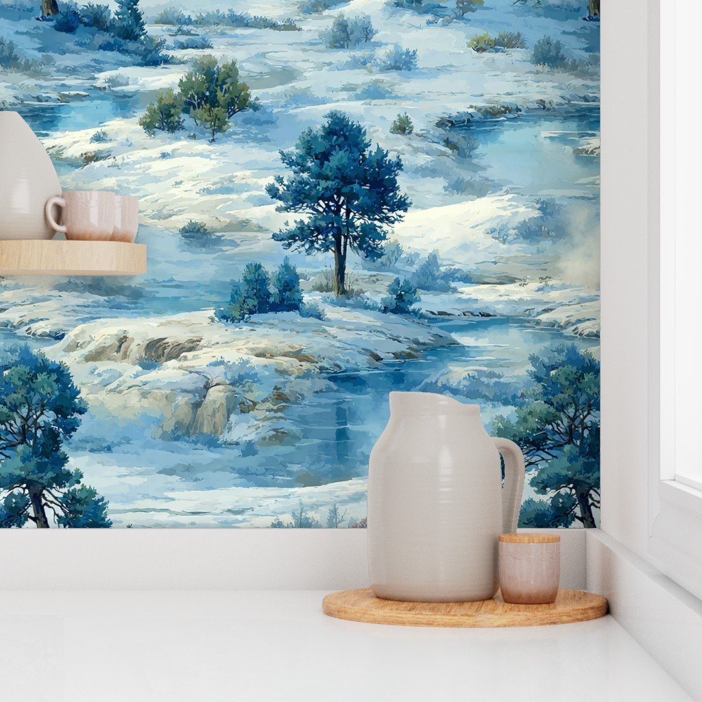 Yellowstone National Park Winter Christmas Watercolor Landscape Wallpaper landscape wallpaper