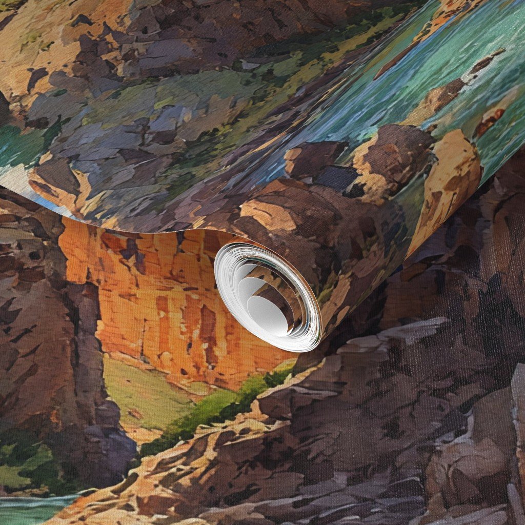 Summer Sun Over the Grand Canyon Watercolor Landscape Wallpaper cliffs wallpaper