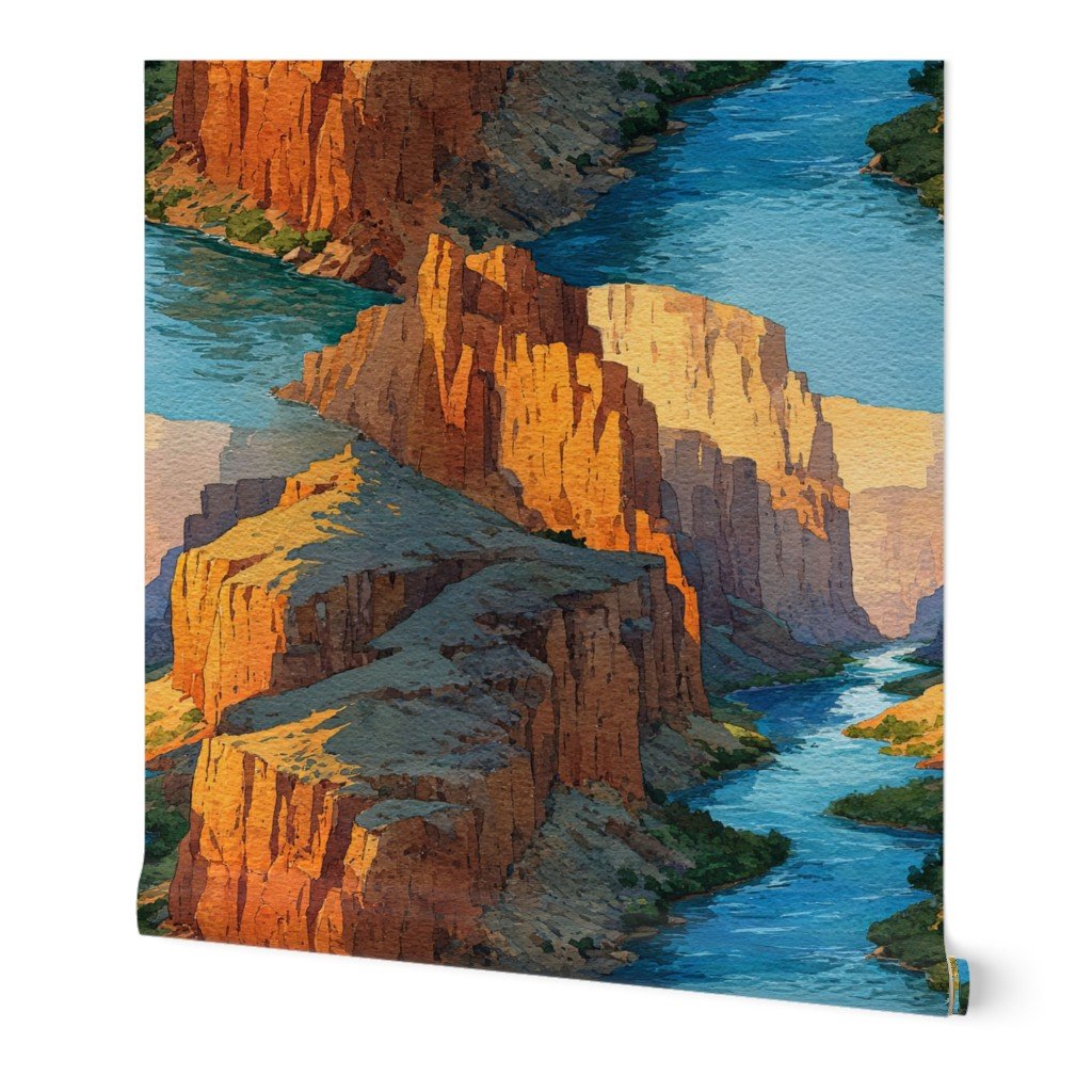 Summer Sun Over the Grand Canyon Watercolor Landscape Wallpaper cliffs wallpaper