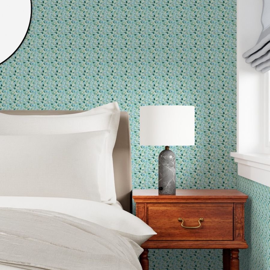 Mini Blue and Aqua Watercolor Sea Glass Shards Pattern Wallpaper beach wallpaper