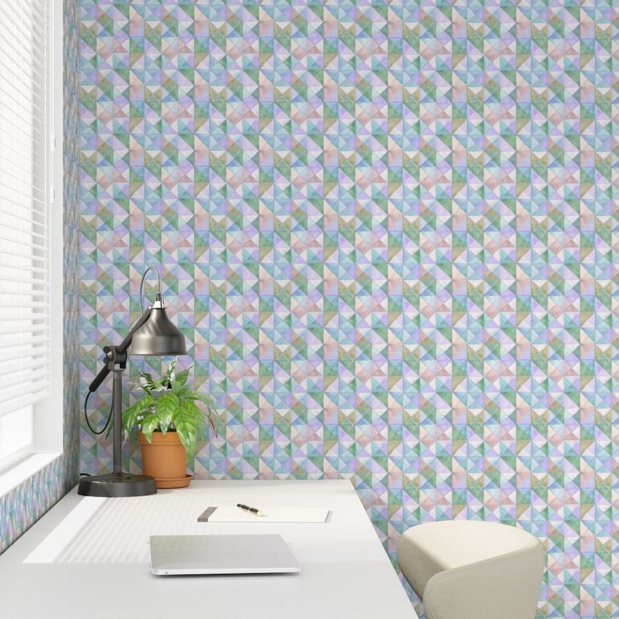 Soft Watercolor Quilted Patchwork Triangles in Mint Sage and Wallpaper soft colors wallpaper