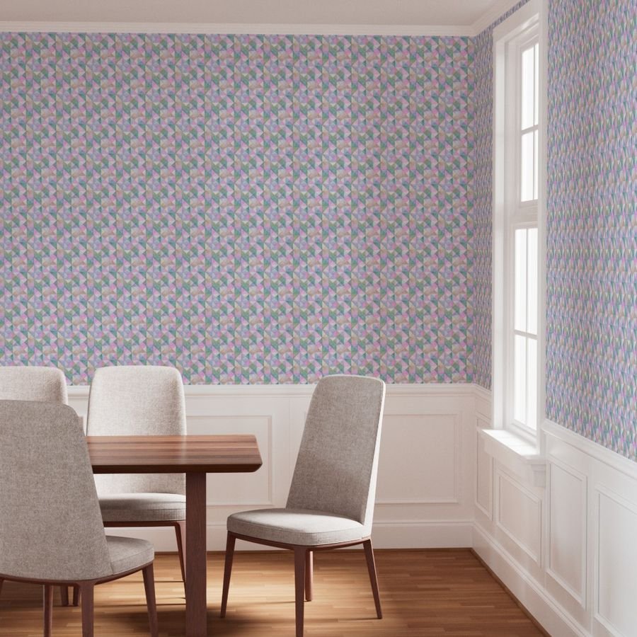Soft Watercolor Quilted Patchwork Triangles in Pink Mint and Sage Wallpaper soft colors wallpaper