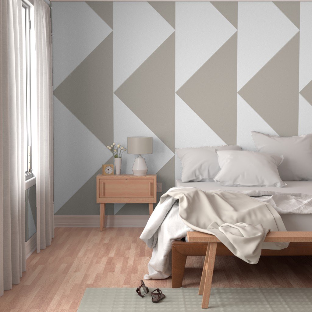 Bold Greige and White Oversized Geometric Triangle Wallpaper Wallpaper chevron wallpaper