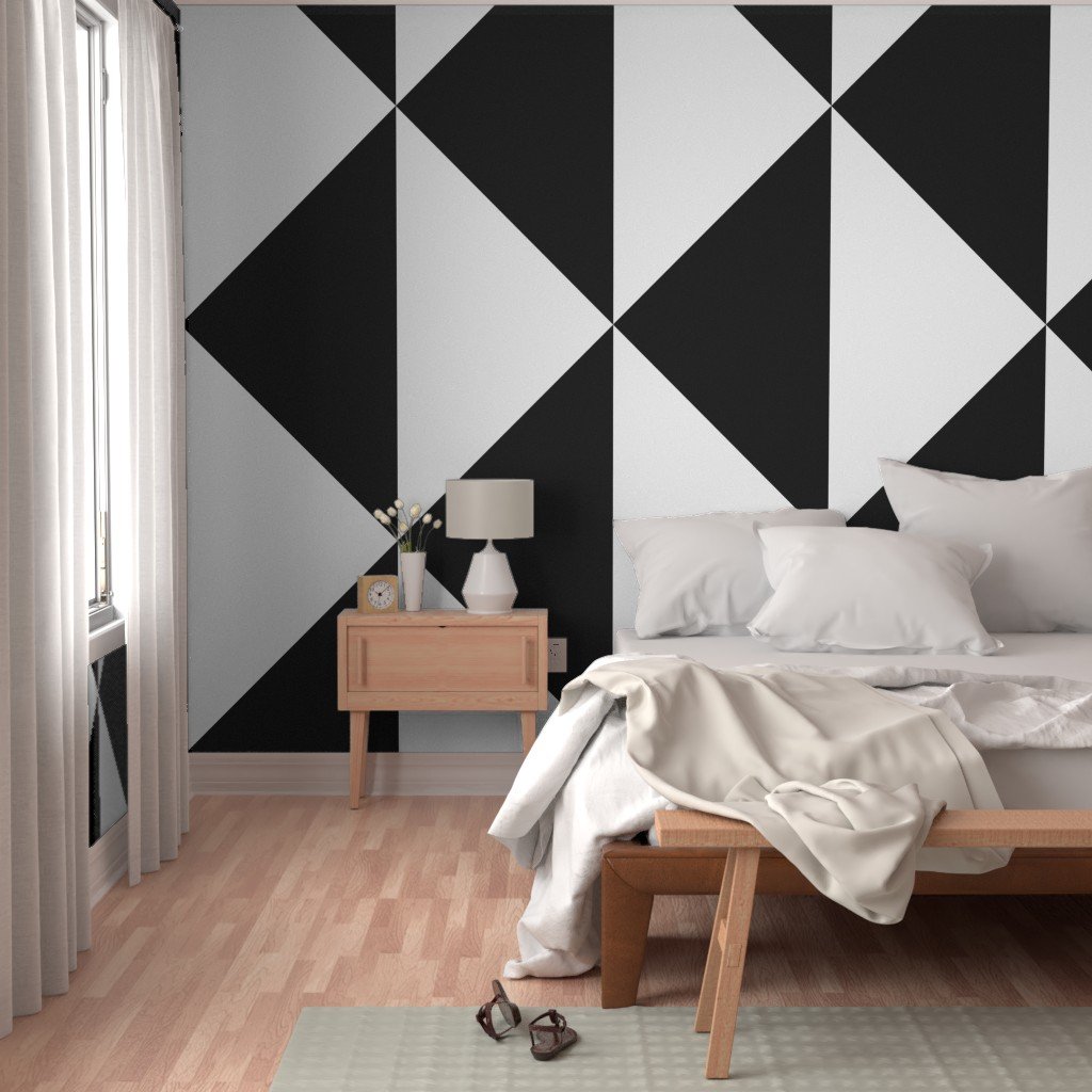 Bold Black and White Oversized Geometric Diamond Wallpaper lifestyle view