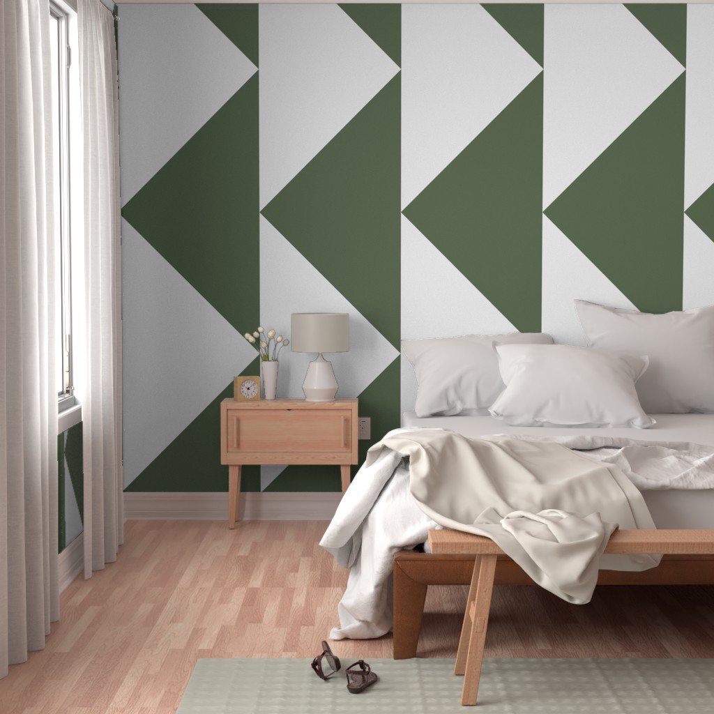 Bold Olive and White Oversized Geometric Triangle Wallpaper chevron wallpaper