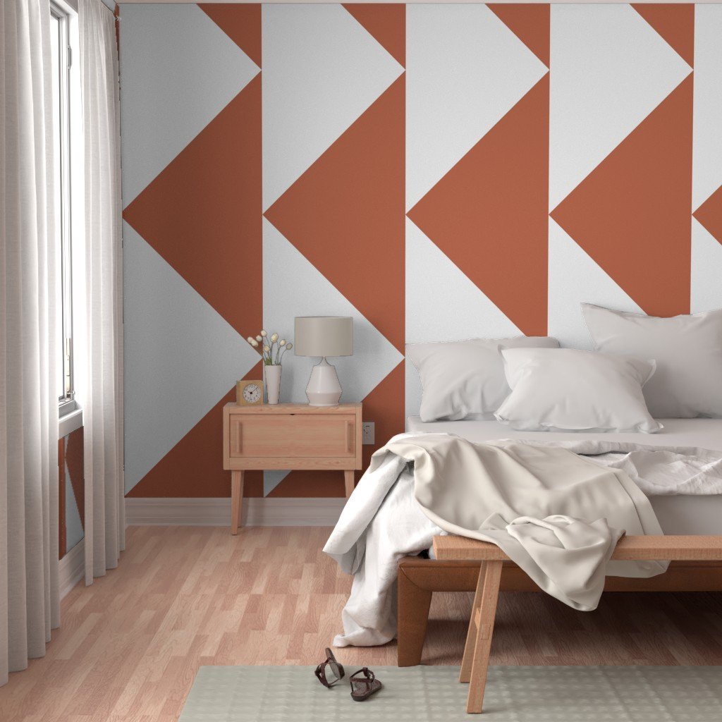 Bold Terracotta and White Oversized Geometric Triangle Wallpaper lifestyle view
