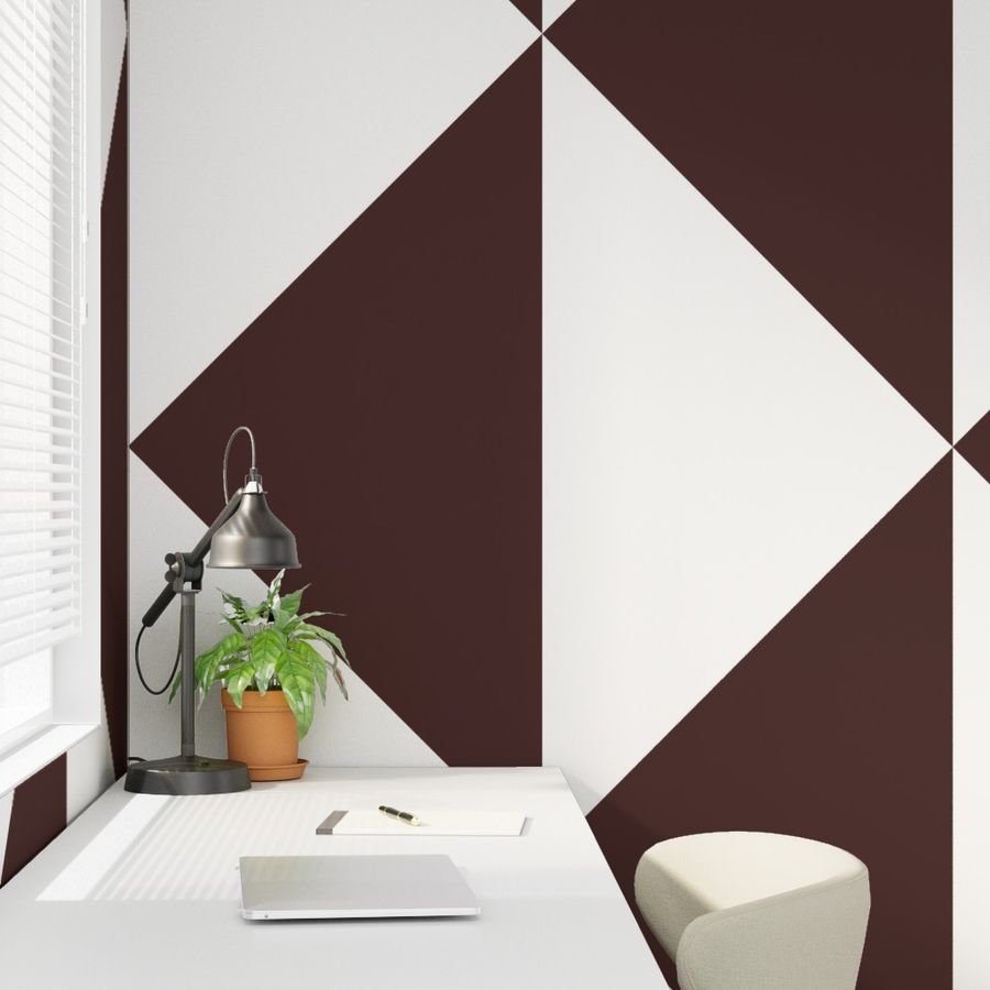 Bold Chocolate Brown and White Oversized Geometric Diamond Wallpaper bold wallpaper