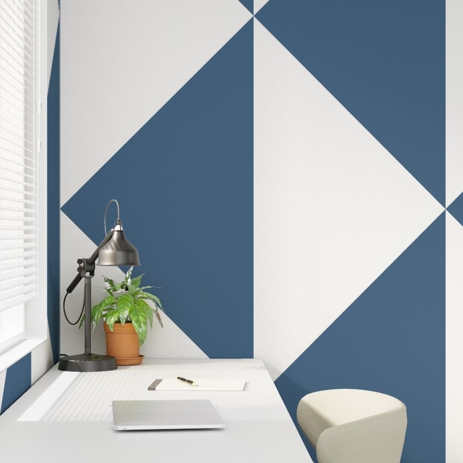 Bold Slate Blue and White Oversized Geometric Diamond Wallpaper bold wallpaper