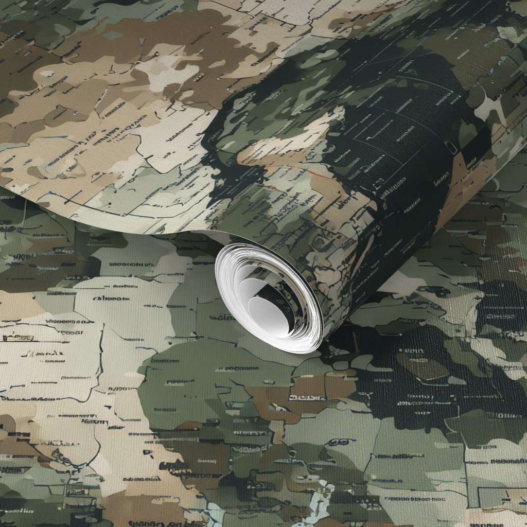 USA State Outline Camouflage Map Design in Earth Tone Green and Sand Wallpaper camouflage wallpaper