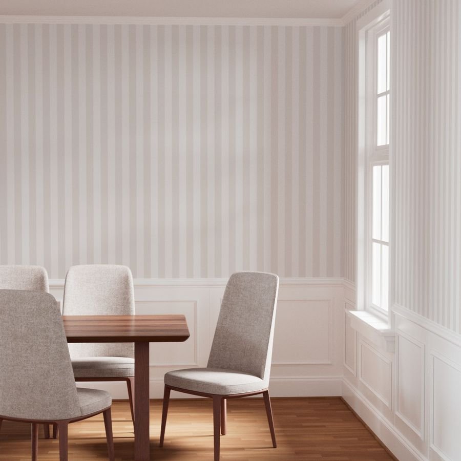 2 Inch Bone White Classic Stripe Pattern Wallpaper monochromatic wallpaper