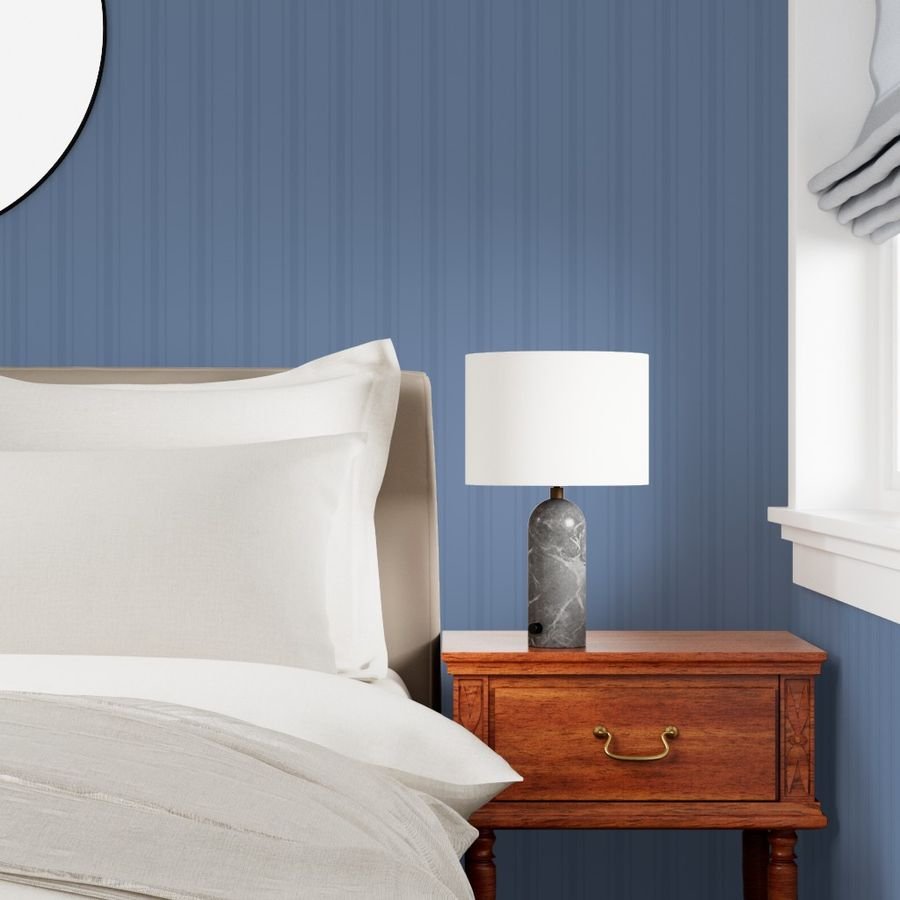 Tonal Dusty Blue Tailored Ticking Stripe Cottage Farmhouse Wide Strip Wallpaper home style wallpaper