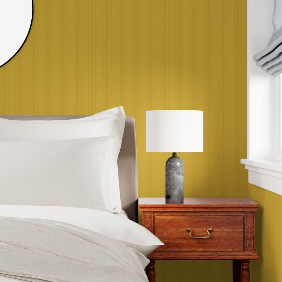 Tonal Gold Yellow Tailored Ticking Stripe Cottage Farmhouse Wide Stri Wallpaper stripe pattern wallpaper