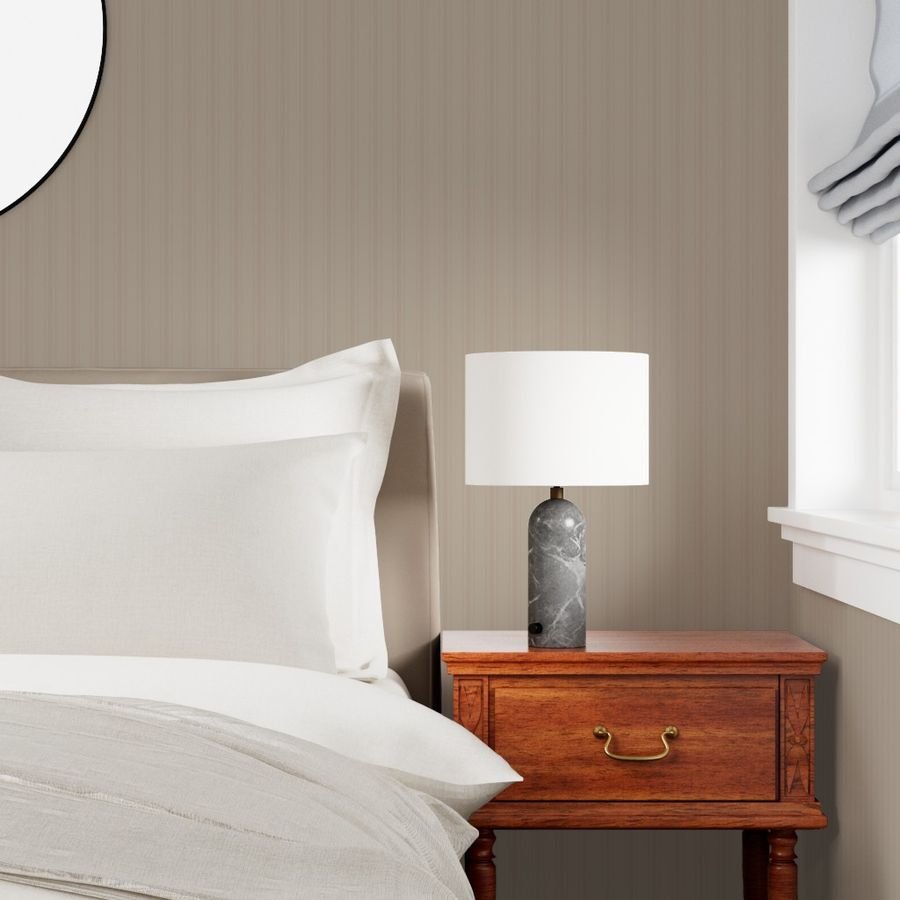 Tonal Taupe Tailored Ticking Stripe Cottage Farmhouse Small Scalee Wallpaper subtle pattern wallpaper
