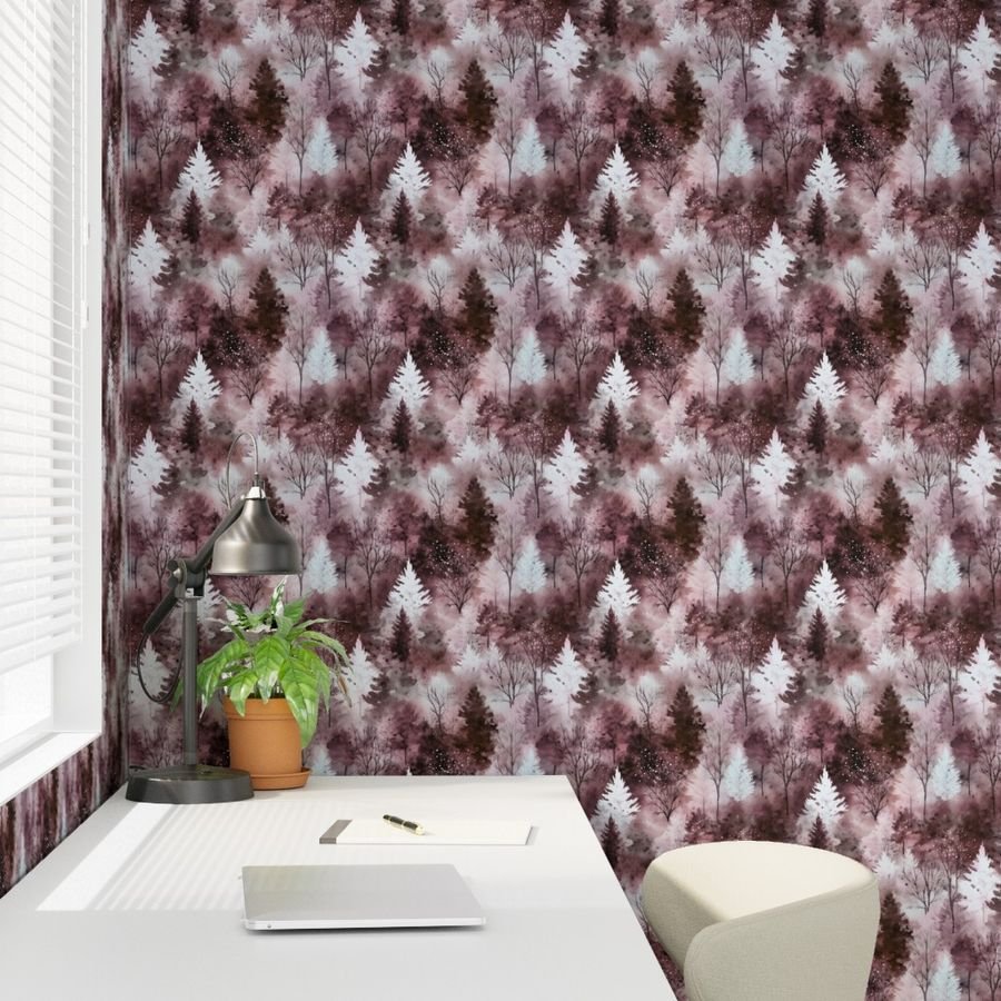 Small Endless Winter Tree Dreamscape Trees in Dusty Rose Misty Forest W Wallpaper forest wallpaper