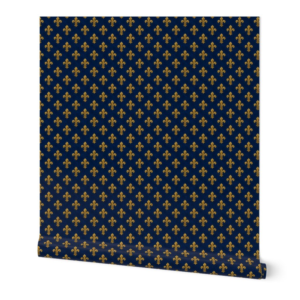 Small Royal French Fleur de Lis Gold on Deep Bourbon Blue Pattern Wallpaper louis xiv wallpaper