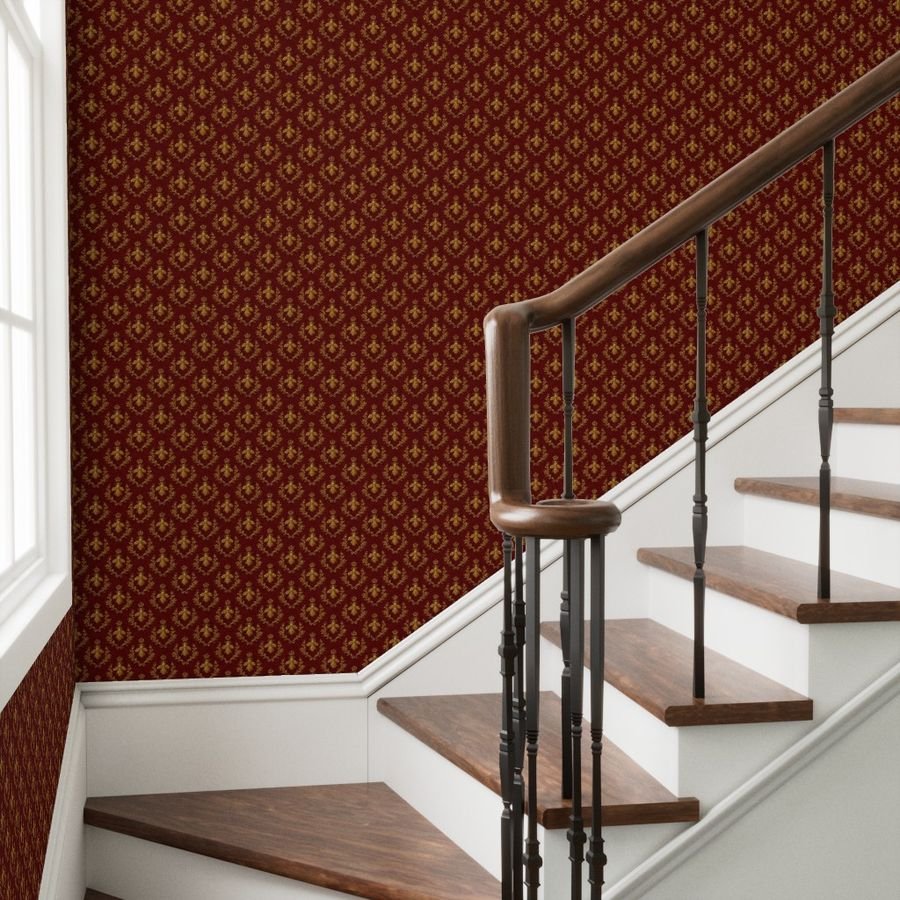 Small Napoleonic Royal Bee and Laurel Wreath Pattern on Crimson Red Wallpaper gold pattern wallpaper