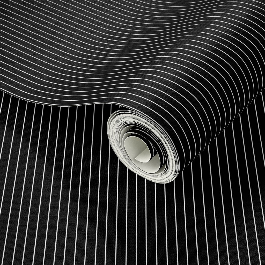 Classic White Pinstripe on Black Office Stripe Pattern Wallpaper wall street wallpaper