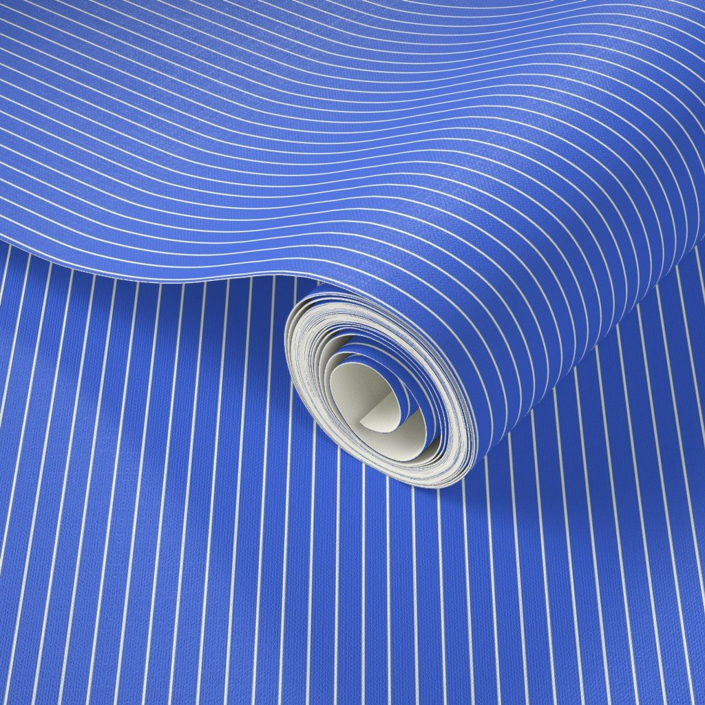 Classic White Pinstripe on Royal Blue Office Stripe Pattern Wallpaper wall street wallpaper