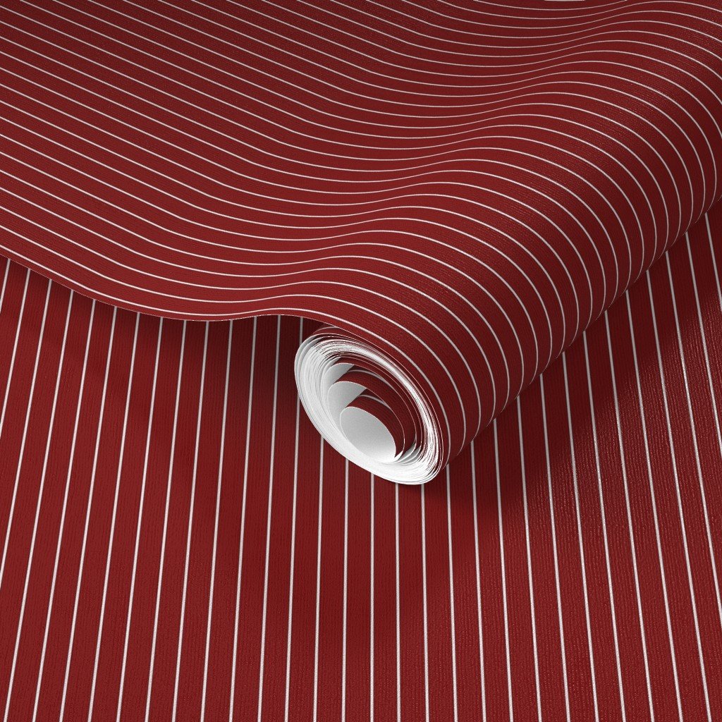 Classic White Pinstripe on Deep Red Office Stripe Pattern Wallpaper wall street wallpaper