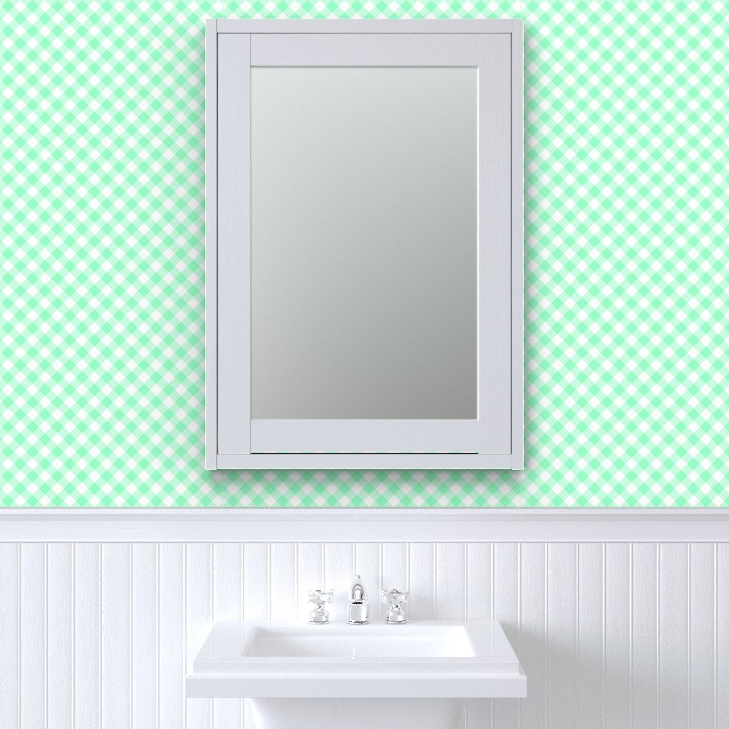 Mint Green Gingham Check Plaid Wallpaper farmhouse wallpaper