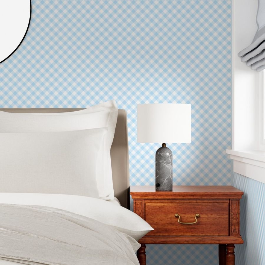 Baby Blue Gingham Check Plaid Wallpaper cottagecore wallpaper