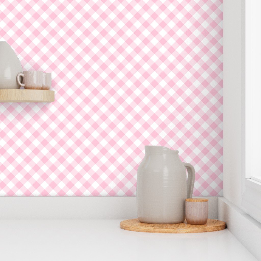 Baby Pink Gingham Check Plaid Wallpaper farmhouse wallpaper
