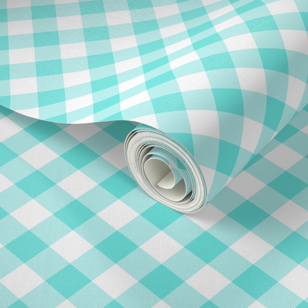 Turquoise Teal Gingham Check Plaid Wallpaper gingham wallpaper