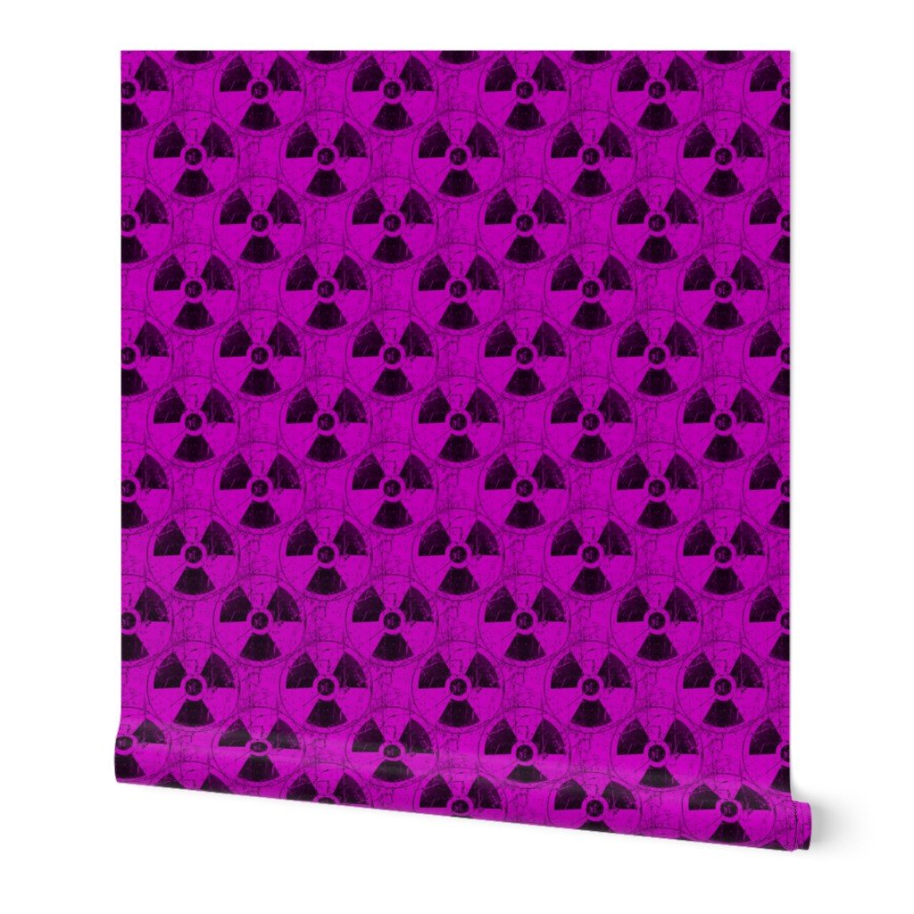 Hot Pink and Black Radiation Warning Grunge Pattern Wallpaper black wallpaper