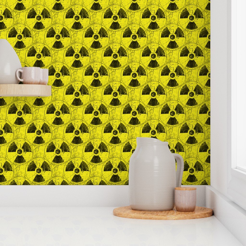 Toxic Yellow and Black Radiation Warning Grunge Pattern Wallpaper black wallpaper
