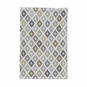 Small Weathered Olive Sage Diamond Pattern in Charcoal and Sand Home Styling Collection Home Decor Collection faded khaki tea towel design