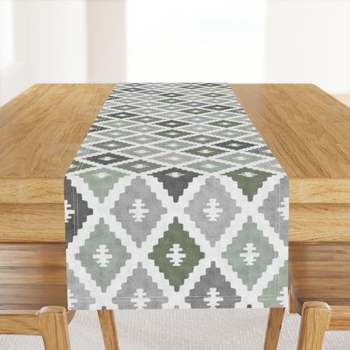 Large Weathered Sage Green Diamond Pattern in Charcoal Gray Interior Collection Decor Collection cool tone table runner design