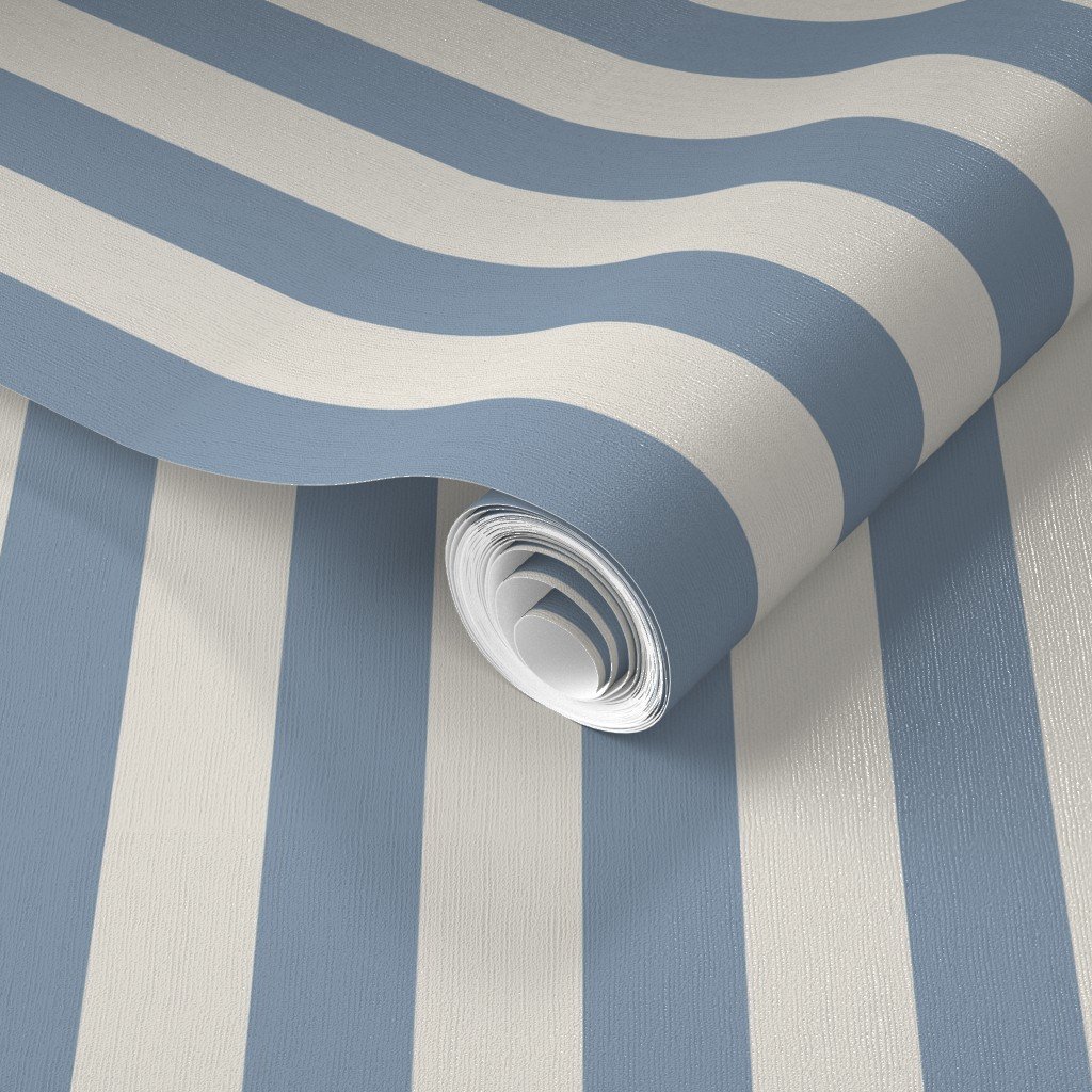 Classic Dusty Blue and Ivory One Inch Broad Stripe Pattern Wallpaper dusty blue wallpaper