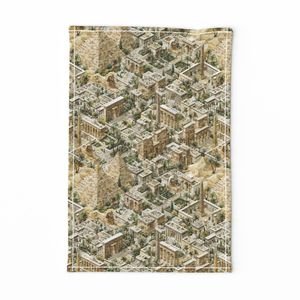 Ancient Egypt Watercolor Architectural Landscape Isometric Seamless Repeat Home Decor Collection Home Decor Collection desert tea towel design