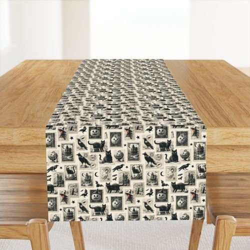 Vintage Halloween Postage Stamps with Black Cats and Pumpkins Design Collection Decor Collection postage stamps table runner design