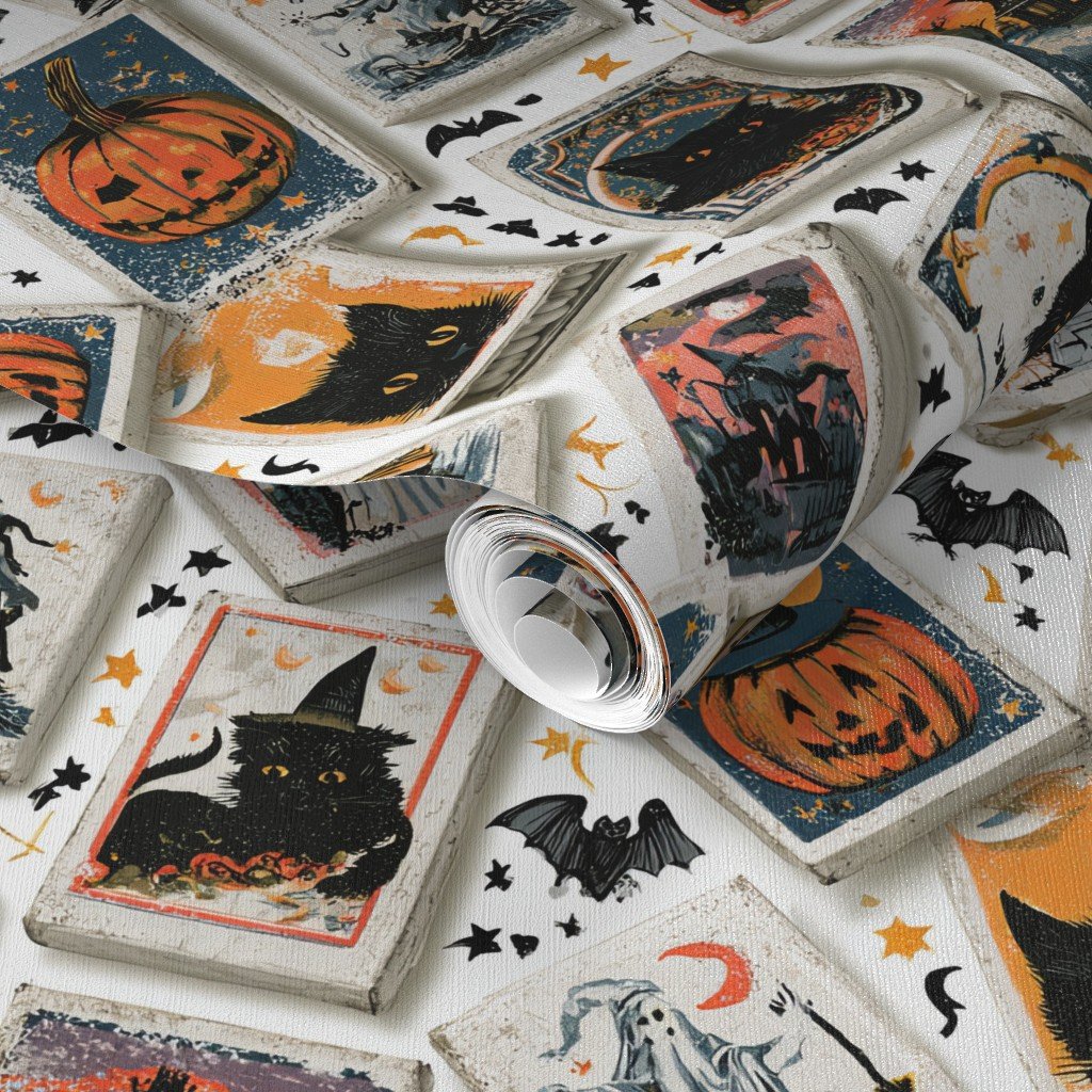 Vintage Halloween Matchbooks with Black Cats and Pumpkins Wallpaper autumn wallpaper
