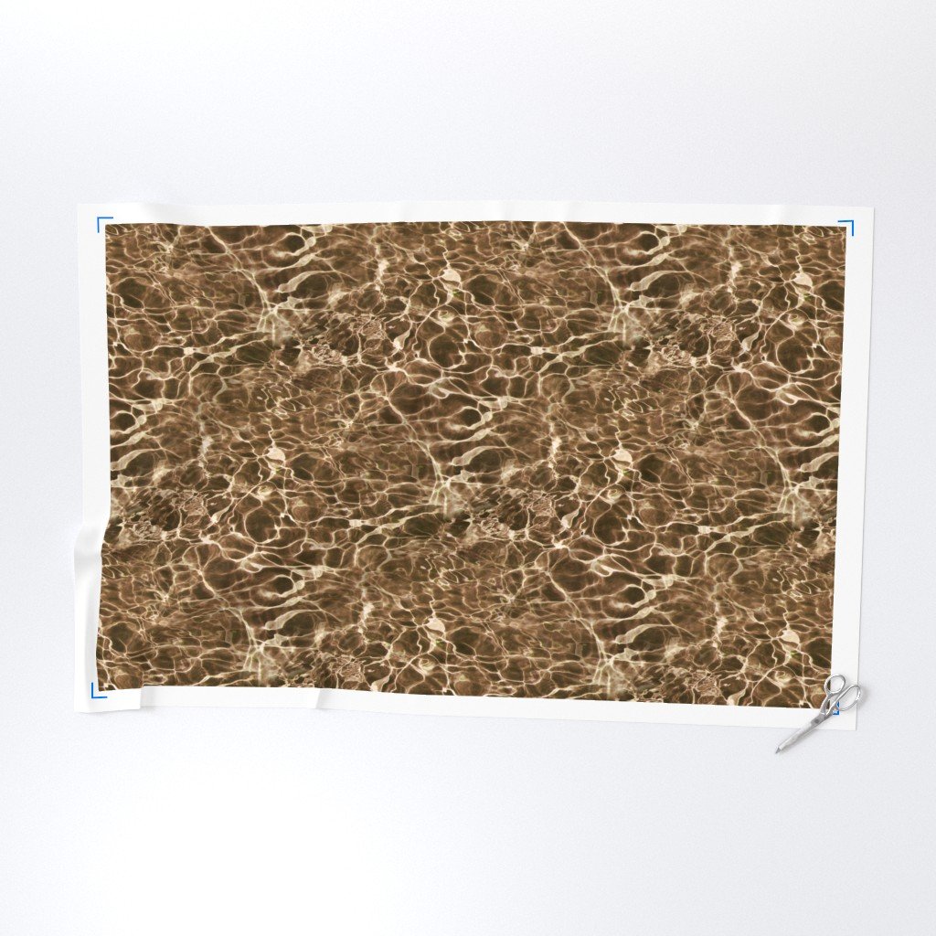 Tulum Beach Sunlit Water Ripples in Olive Brown Fabric shallow water fabric
