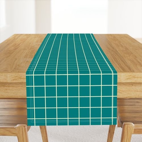 Classic Cream White and Teal 2 Inch Grid Interior Collection Home Styling Collection warm tone table runner design