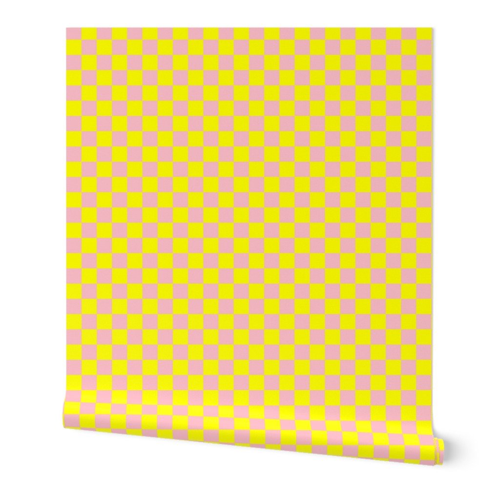 Classic Pink and Yellow 1 Inch Check Wallpaper pink and yellow wallpaper