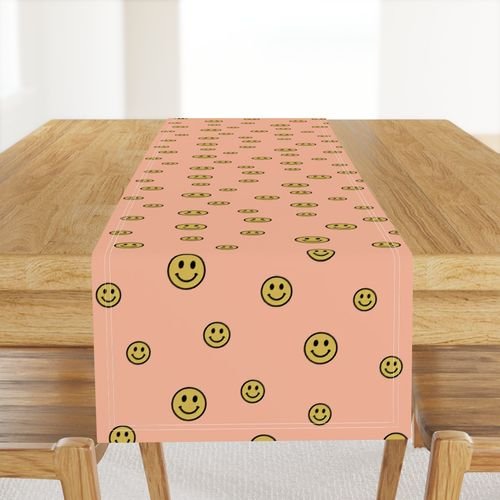 Retro Yellow Smiley Faces on Peach Interior Collection Decor Collection happy faces table runner design