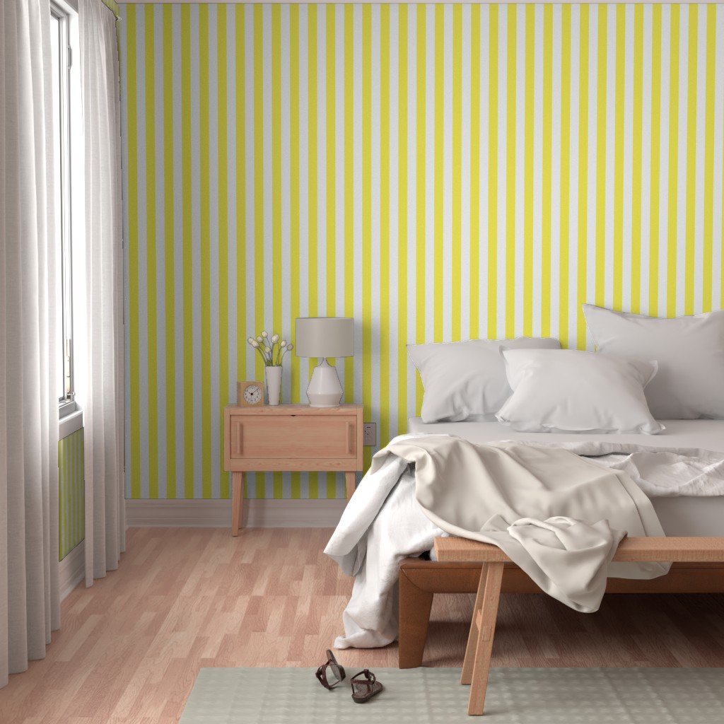 Lemon Yellow 2 inch Wide Cabana Stripes Wallpaper table runners wallpaper