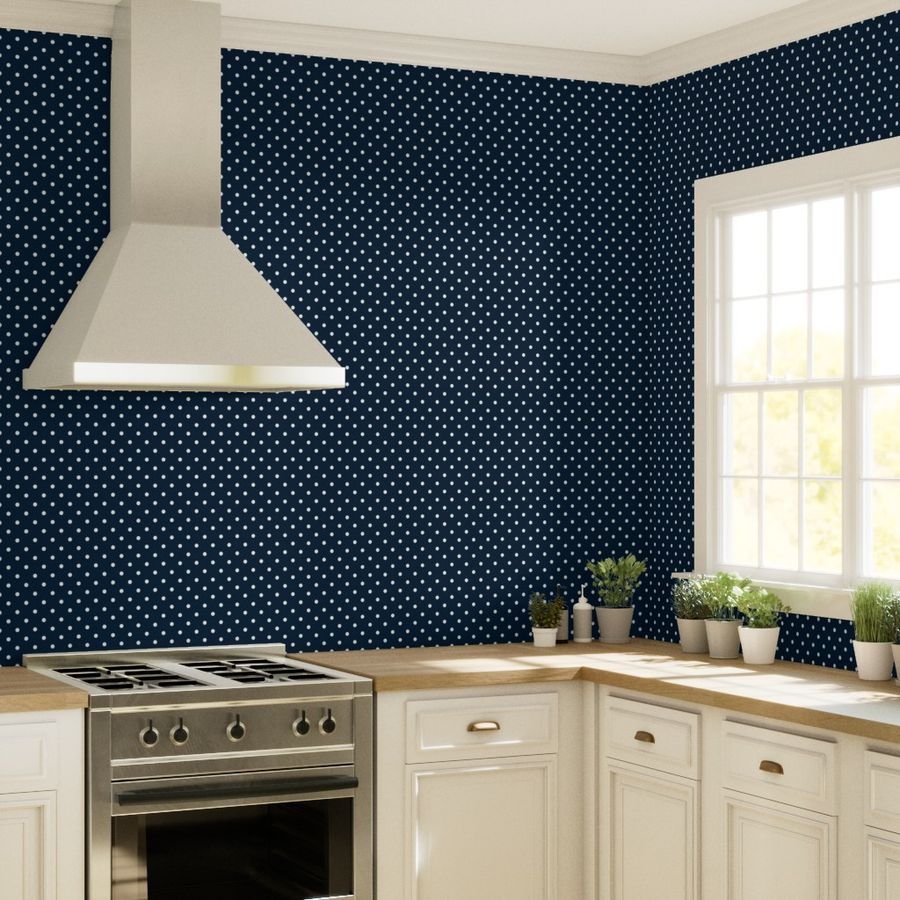 Mini White Polkadots on Navy Blue Wallpaper navy and white wallpaper