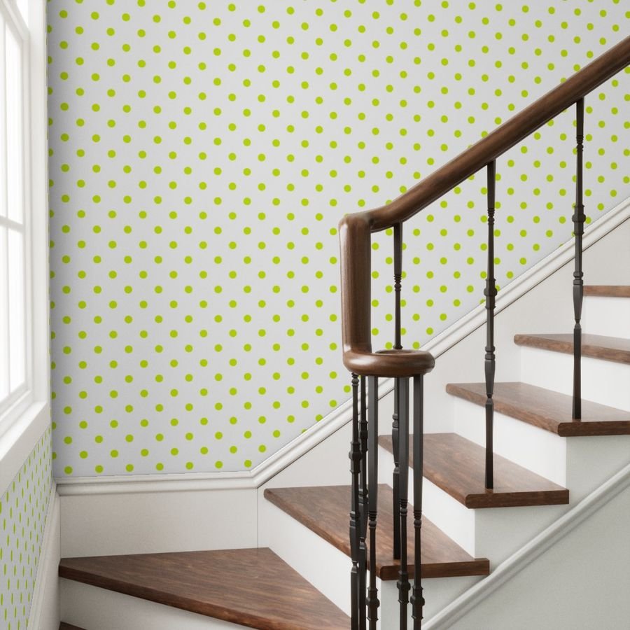 Lime Punch Polkadots on White Wallpaper polka dots wallpaper