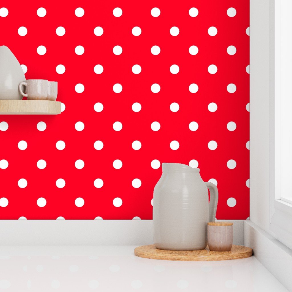 White Polkadots on Cherry Red Wallpaper cherry red polka dots wallpaper