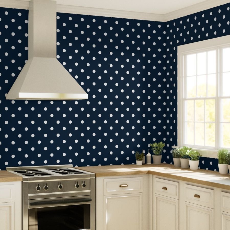Navy and White Jumbo Dots Wallpaper jumbo polka dots wallpaper