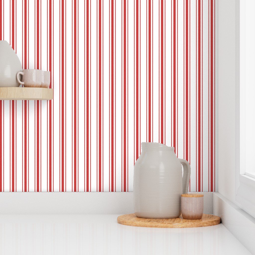 Mattress Ticking Wide Striped Pattern in Red and White Wallpaper red stripe wallpaper