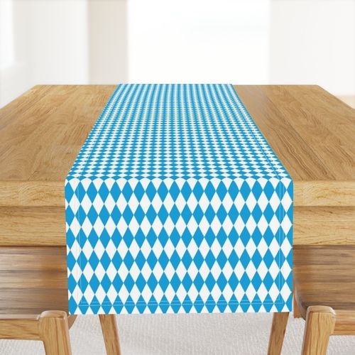 Oktoberfest Bavarian Blue and White Small Diagonal Diamond Pattern Decor Collection Design Collection beer garden table runner design