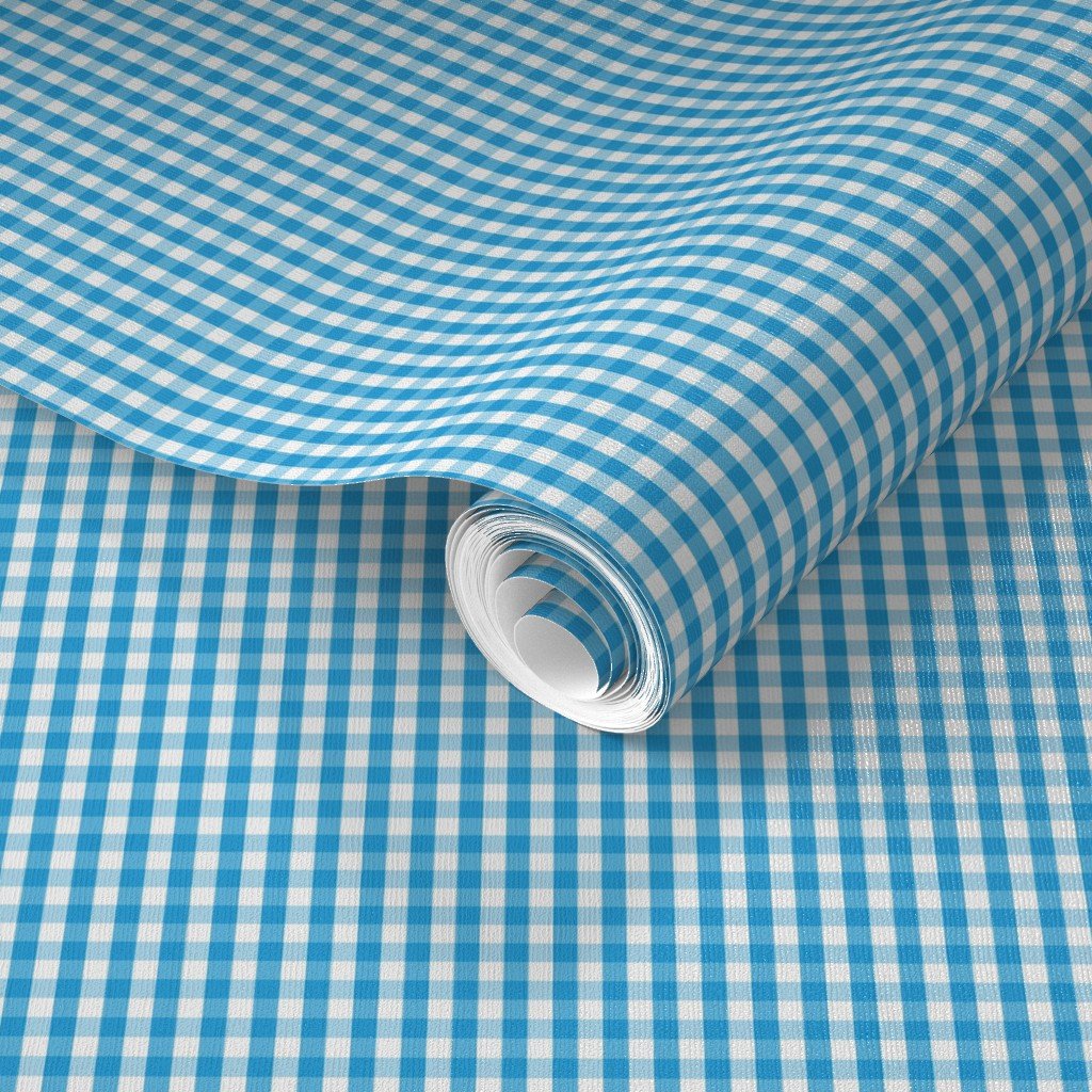 Oktoberfest Bavarian Blue and White Small Gingham Check Wallpaper blue and white wallpaper